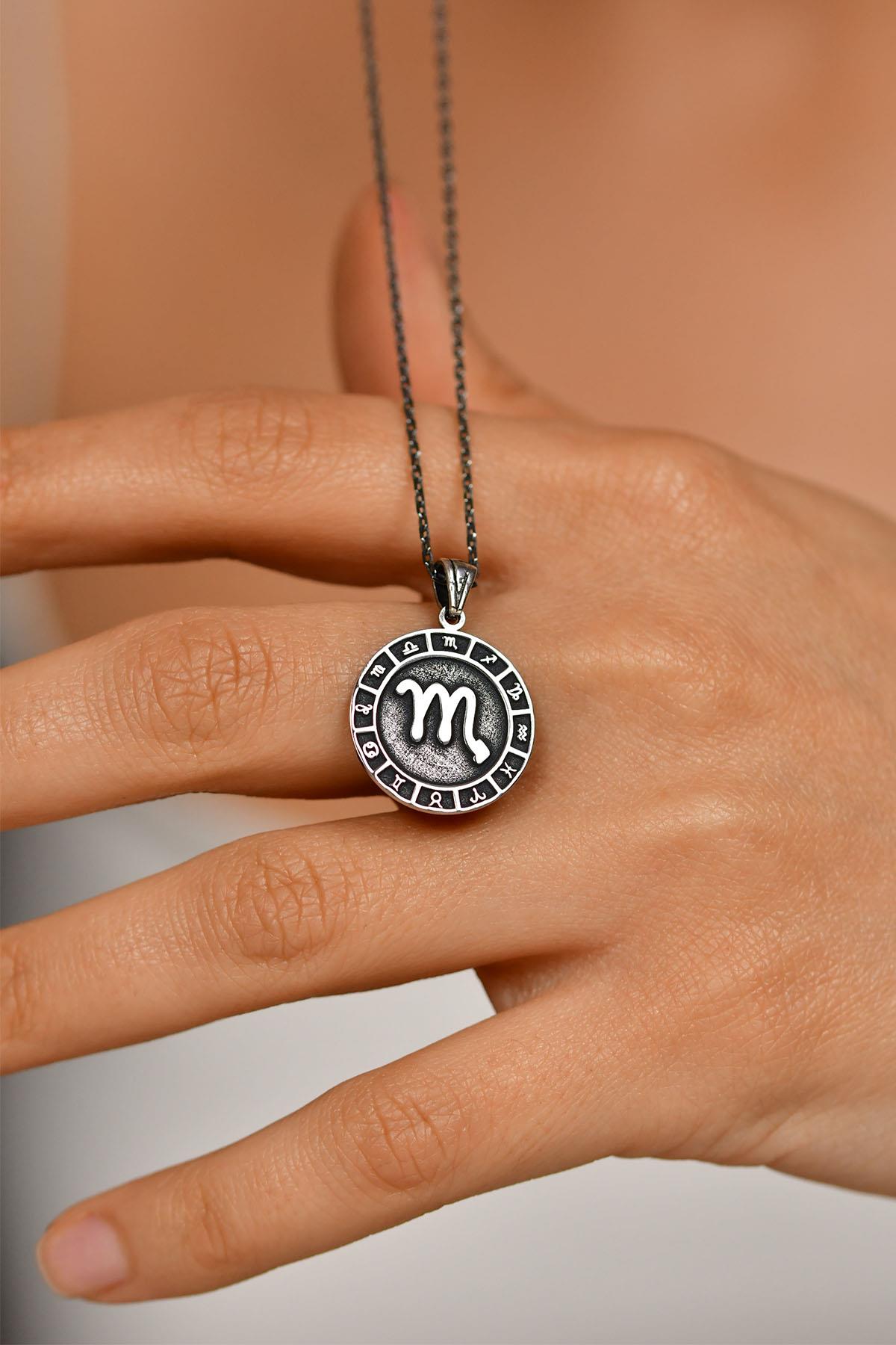 925 Sterling Silver Scorpio Zodiac Wheel Unisex Necklace 45-55cm