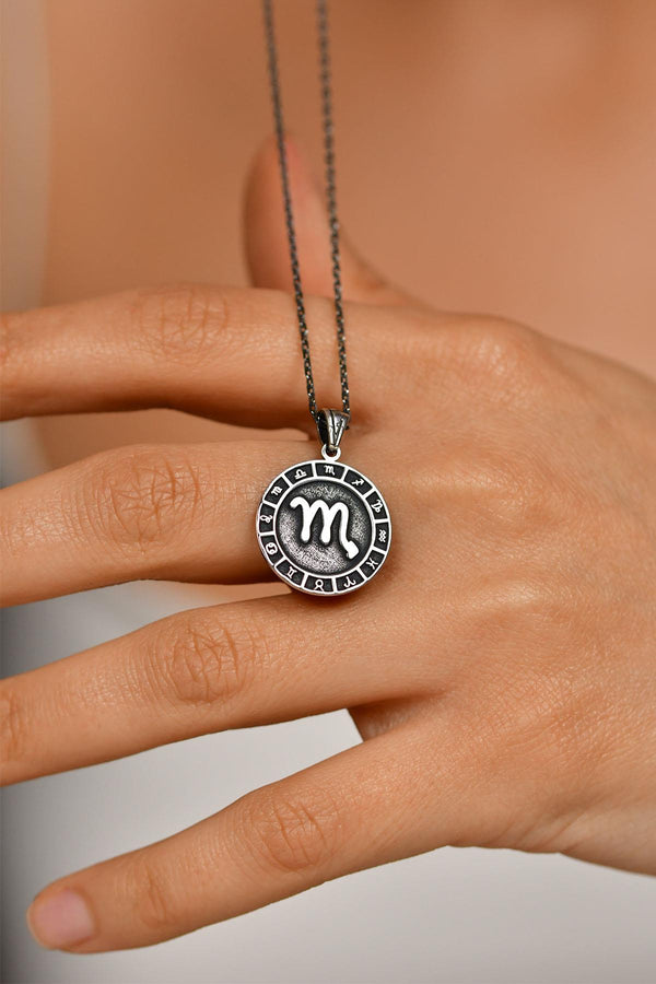 925 Sterling Silver Scorpio Zodiac Wheel Unisex Necklace 45-55cm