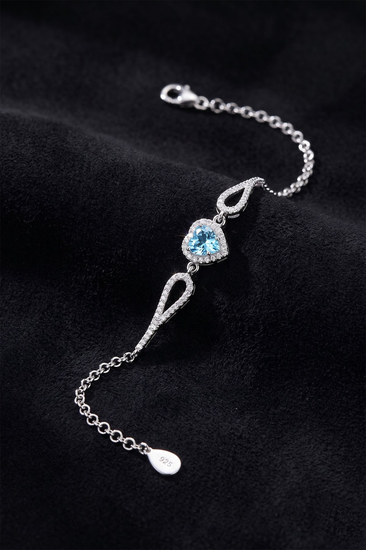 Aquamarin Herz-Halo-Armband aus 925er Sterlingsilber