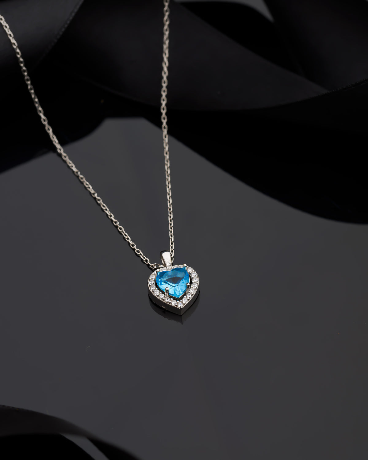 Heart Cut Aquamarine Zircon Halo Necklace | 925 Silver