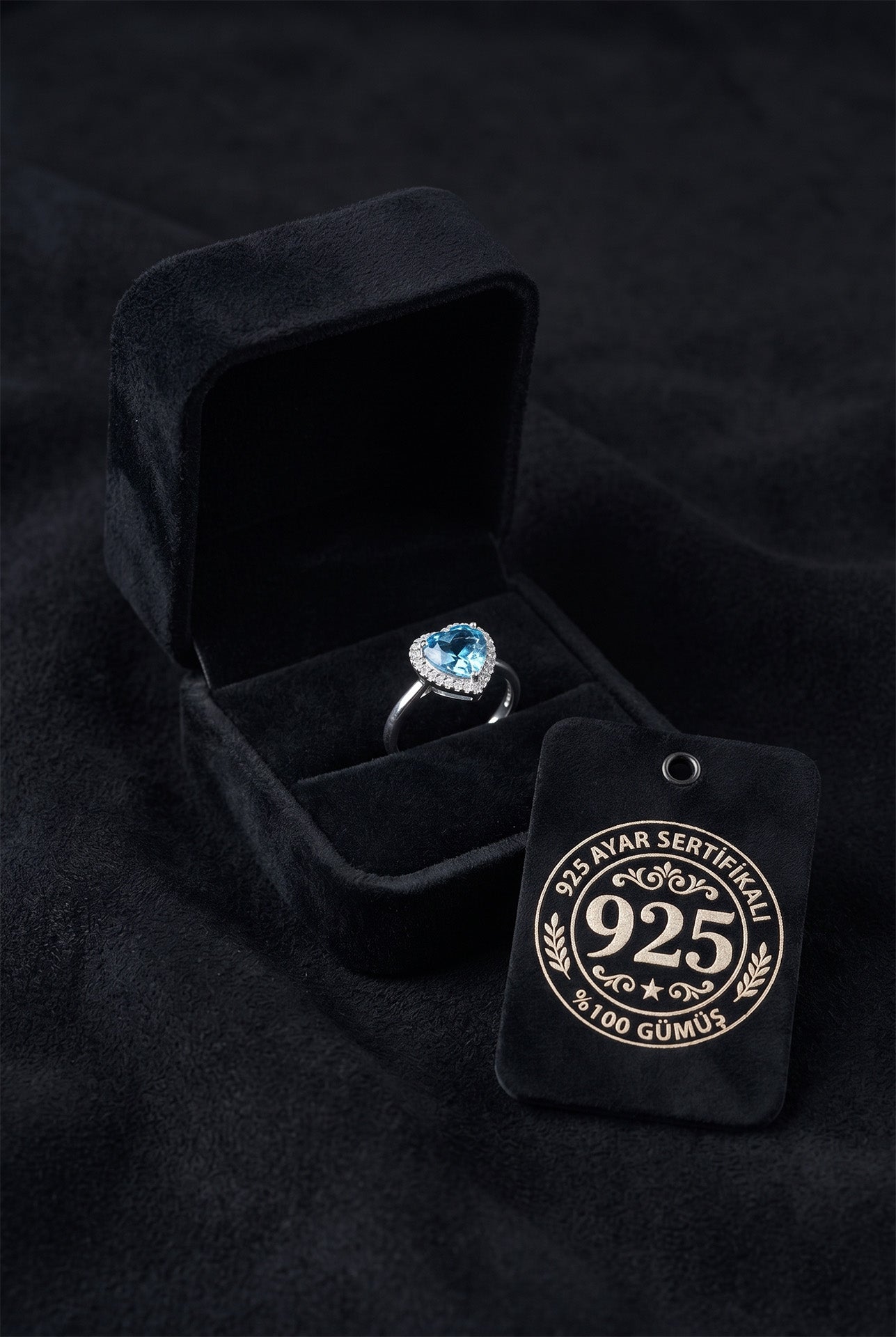925 Sterling Silver Aquamarine Stone Rhodium Plated Diamond Shimmer Heart Adjustable Silver Ring