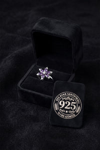 925 Sterling Silver Rhodium Plated Amethyst Lotus Flower Adjustable Ring