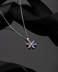 925 Sterling Silver Rhodium Lotus Flower Necklace with Amethyst Stone