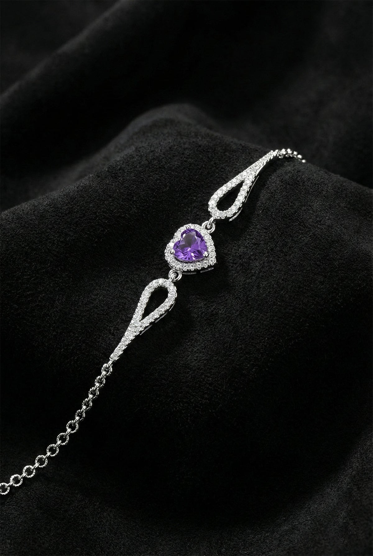 Amethyst Herz-Halo-Armband aus 925er Sterlingsilber