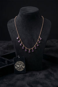 Amethyst Drop Necklace Rose Gold Plated Silver