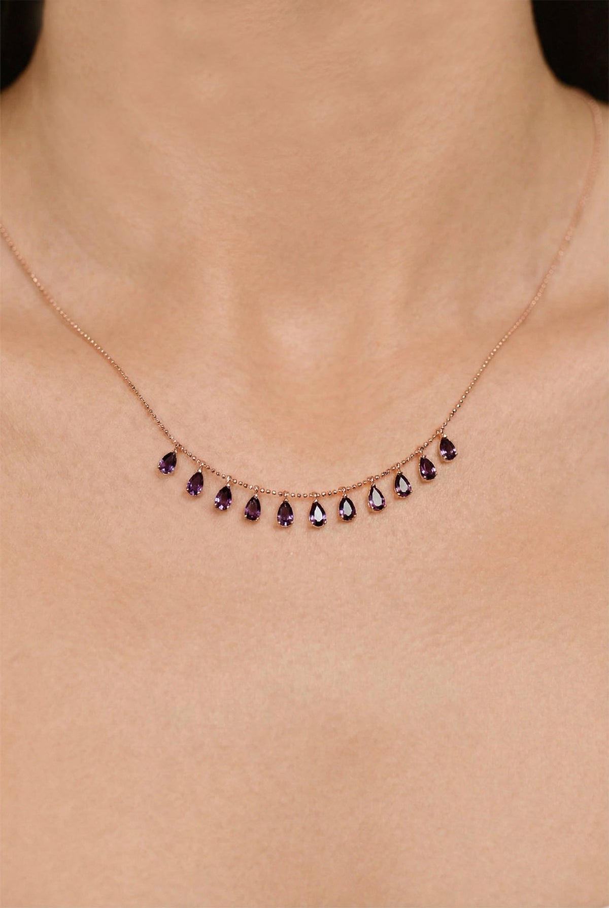 Rose Shakira Necklace Amethyst Teardrop in 925 sterling silver - view 2