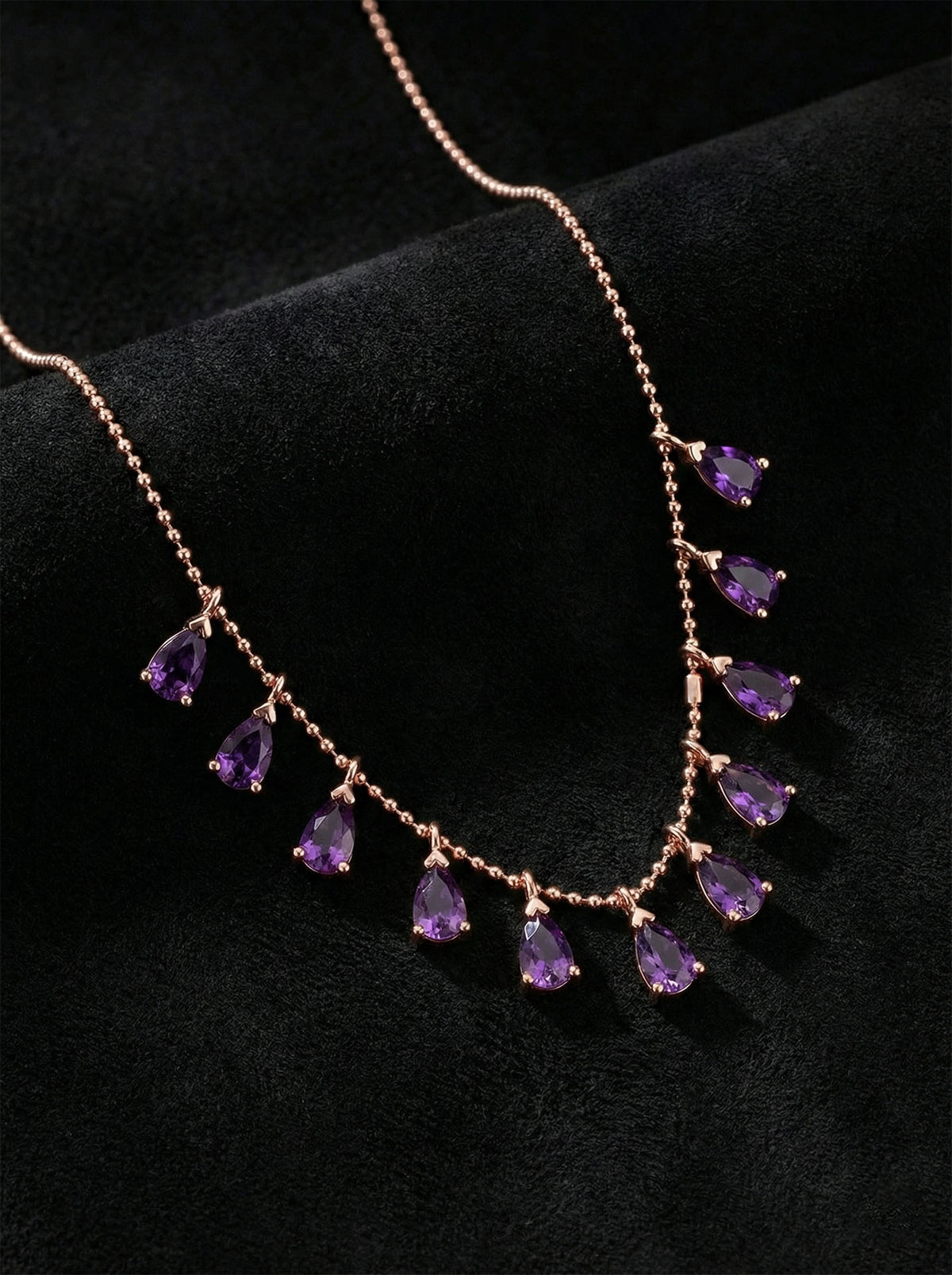 Rose Shakira Necklace Amethyst Teardrop in 925 sterling silver - view 3