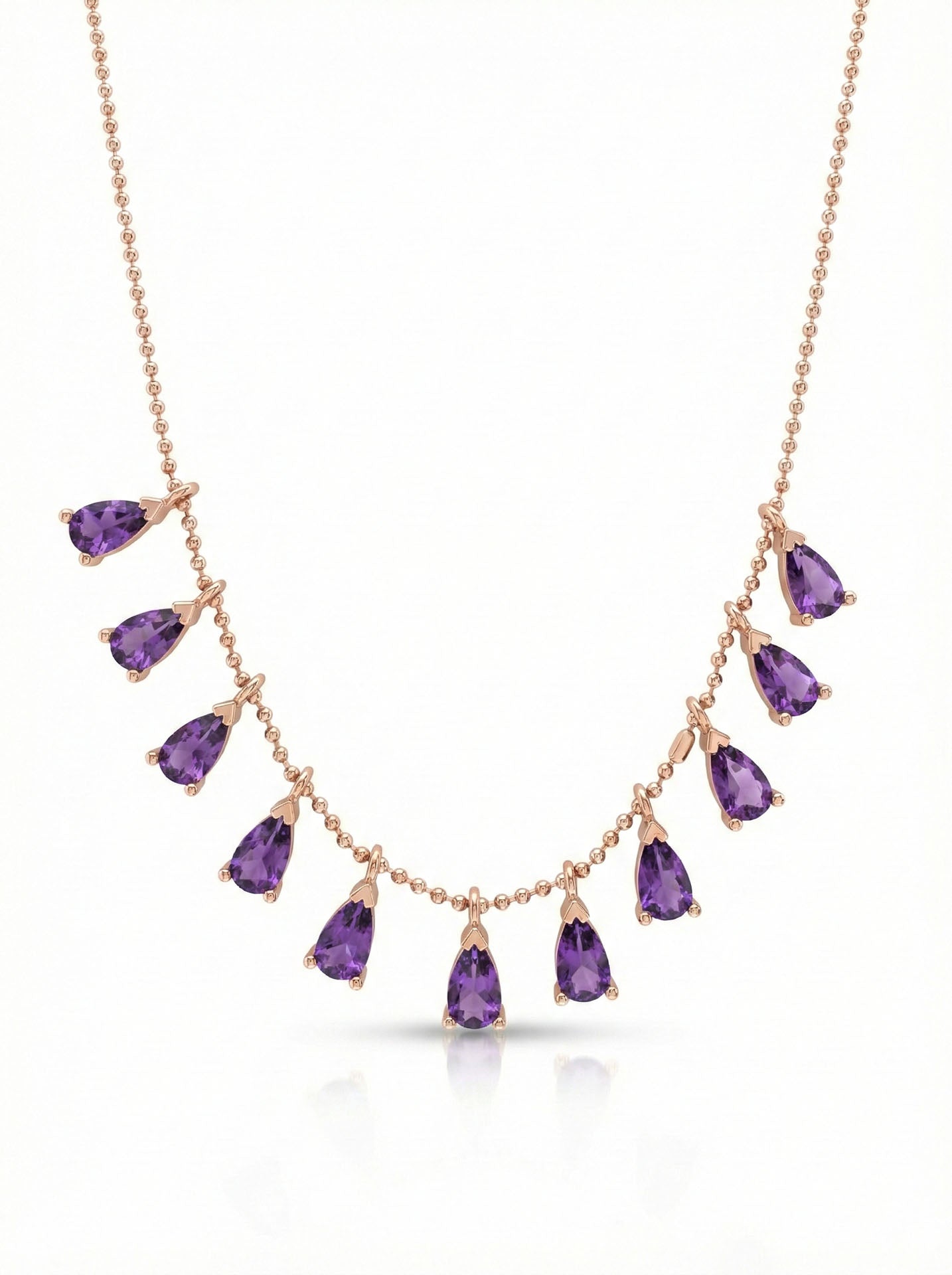 Amethyst Drop Necklace Rose Gold Plated Silver