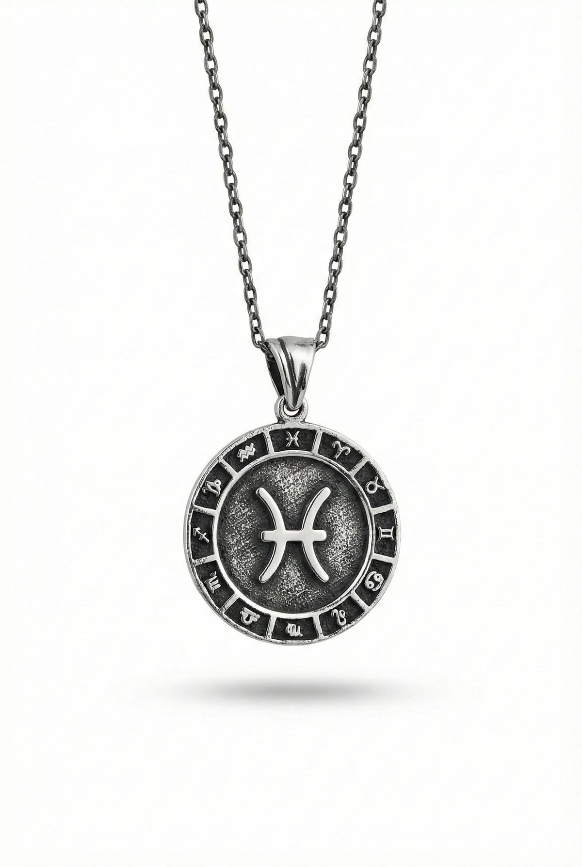 Pisces Zodiac Sign Wheel Medallion Necklace in 925 sterling silver - view 5