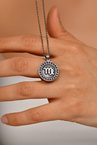 925 Sterling Silver Virgo Zodiac Wheel Unisex Necklace 45-55cm