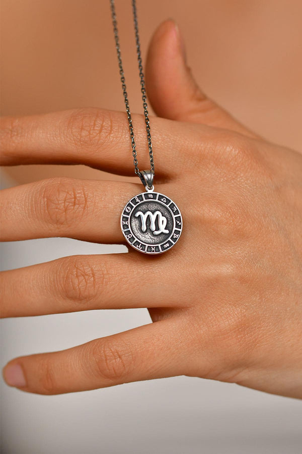 925 Sterling Silver Virgo Zodiac Wheel Unisex Necklace 45-55cm