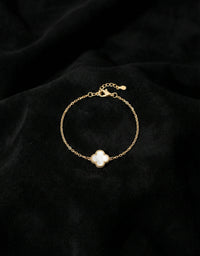 Green Tiger's Eye Single Clover Bracelet Rhodium Plated Silver