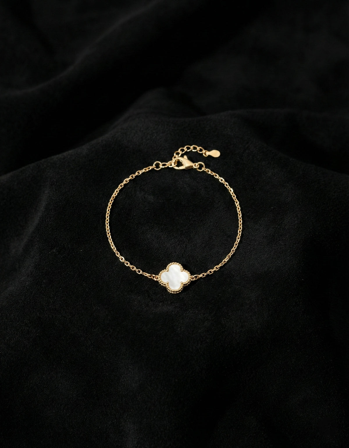 Gold Clover Bracelet with White Mother of Pearl in 925 sterling silver