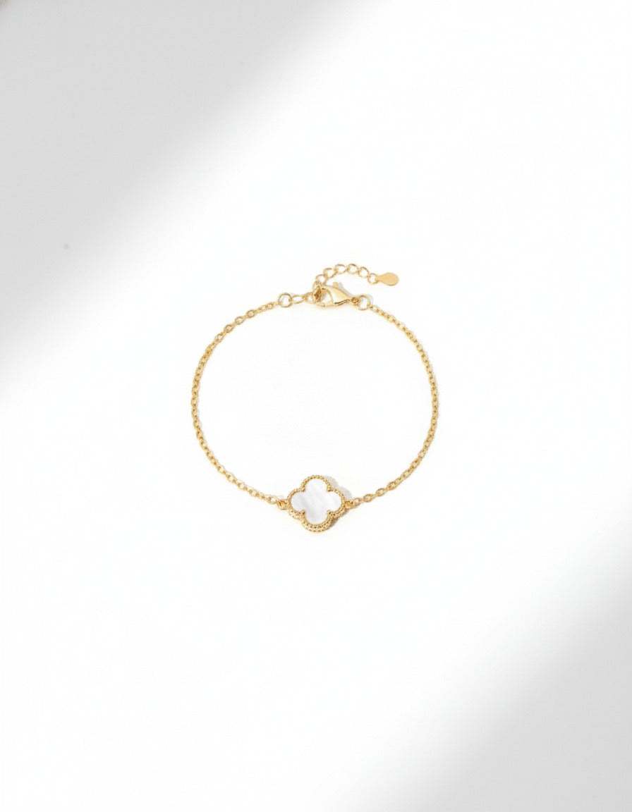 Green Tiger's Eye Single Clover Bracelet Rhodium Plated Silver