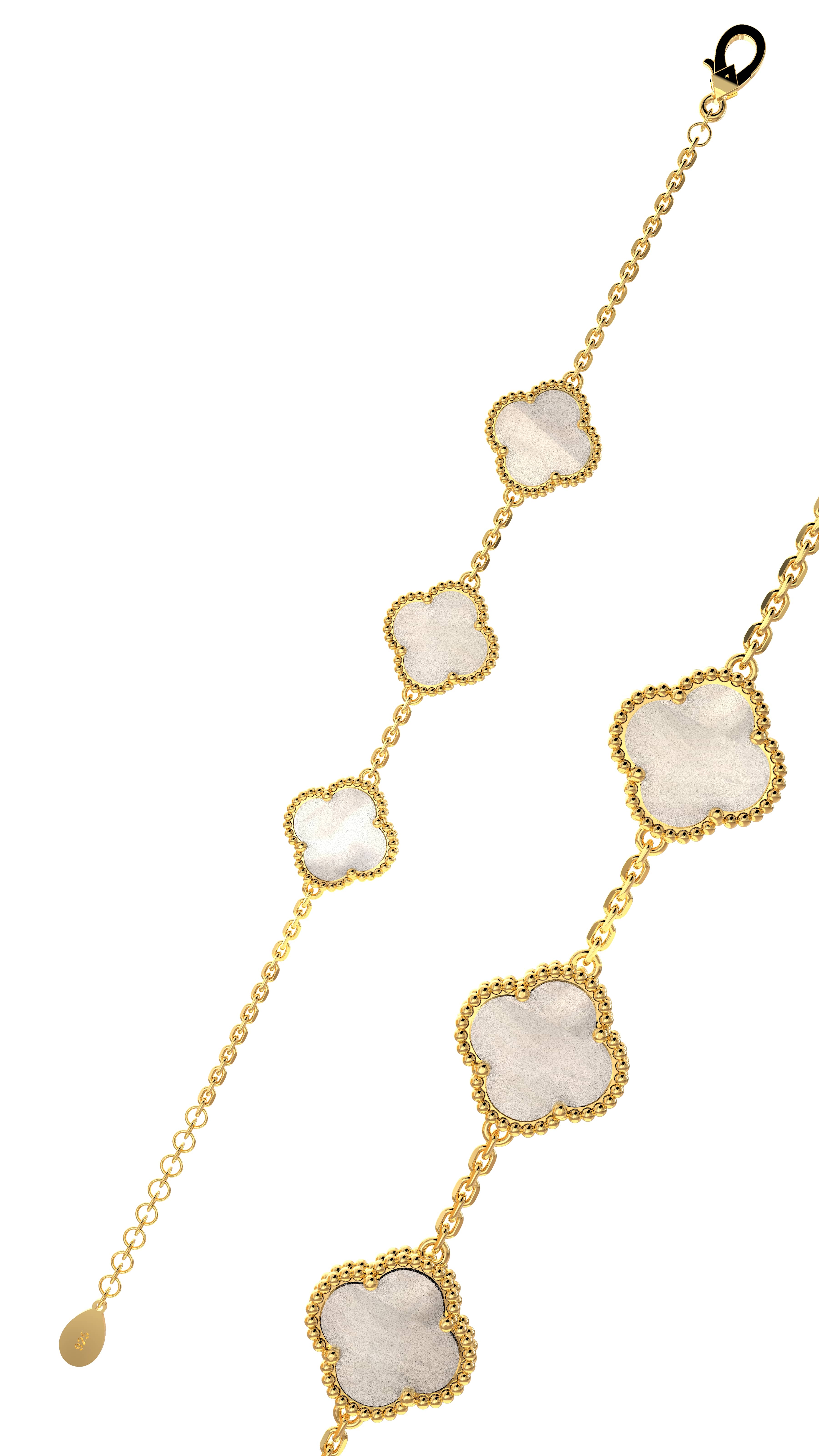 White Mother of Pearl Trio Clover Bracelet Gold Plated Silver