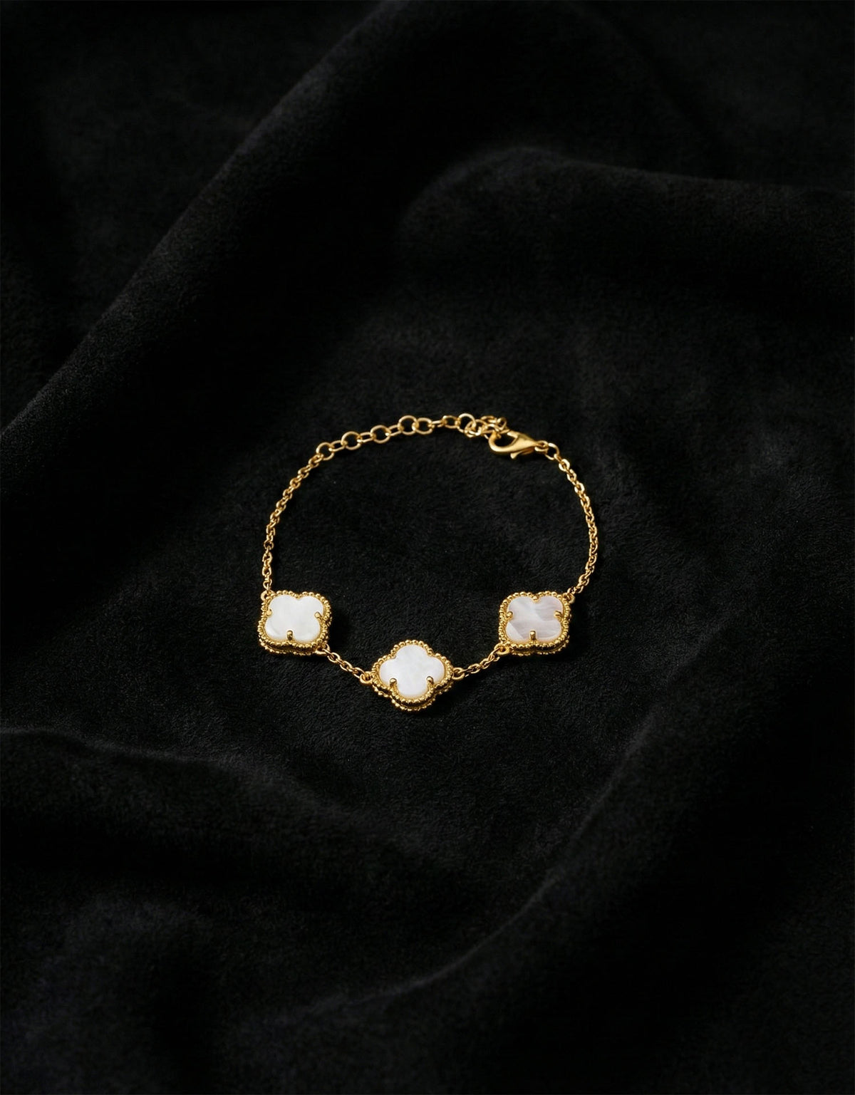 Gold White Mother of Pearl Triple Bracelet in 925 sterling silver