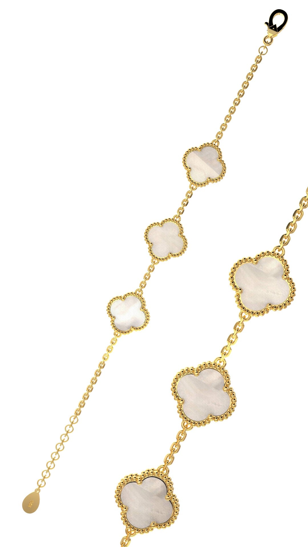 Gold White Mother of Pearl Triple Bracelet in 925 sterling silver - view 4