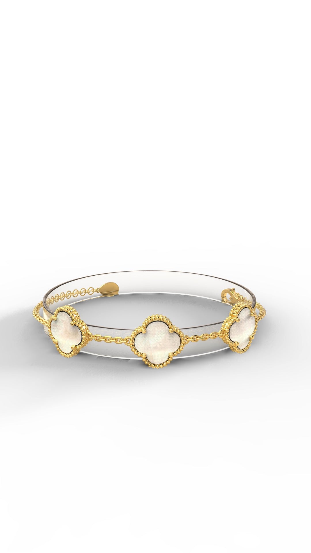 Gold White Mother of Pearl Triple Bracelet in 925 sterling silver - view 5