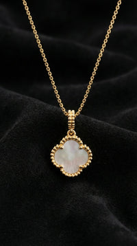 Gold White Mother of Pearl Clover Necklace | 925 Silver