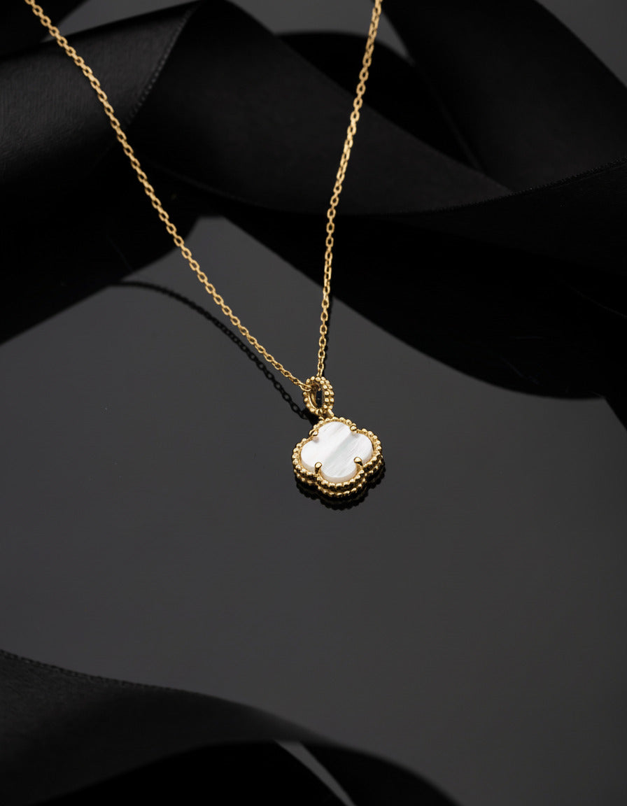 Gold White Mother of Pearl Clover Necklace | 925 Silver
