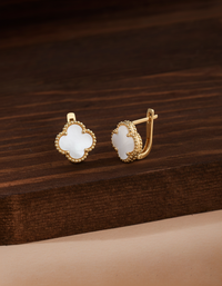 White Mother of Pearl Clover Earrings Gold Plated Silver