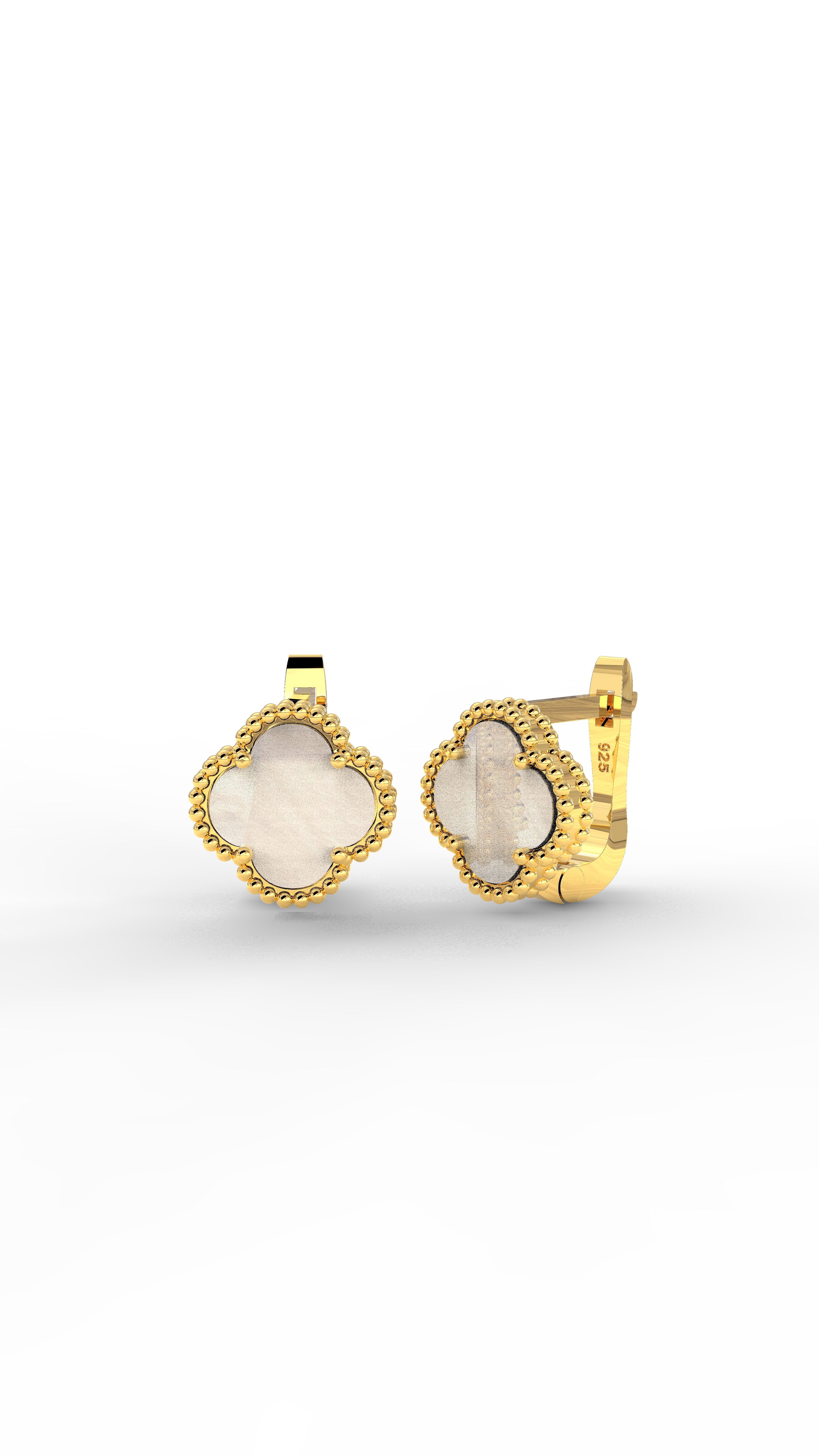 White Mother of Pearl Clover Earrings Gold Plated Silver