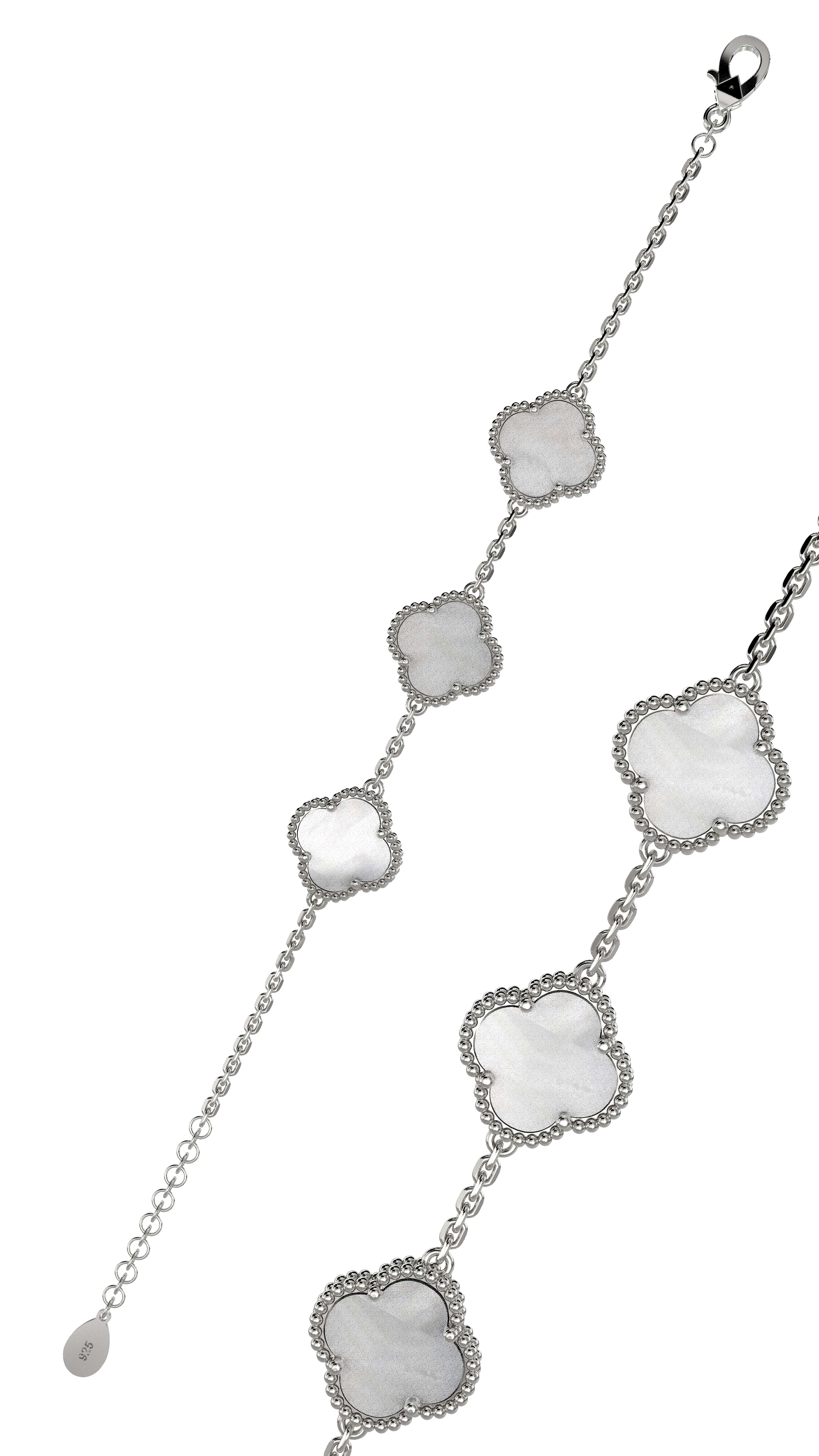 White Mother of Pearl Trio Clover Bracelet Rhodium Plated Silver