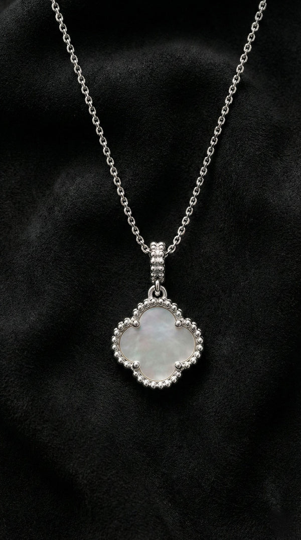 Collier trèfle en nacre blanche et rhodium | Argent 925