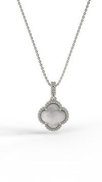 925 Ayar Beyaz Sedef Taşlı Rodyum Van Cleef Yonca Gümüş Kolye