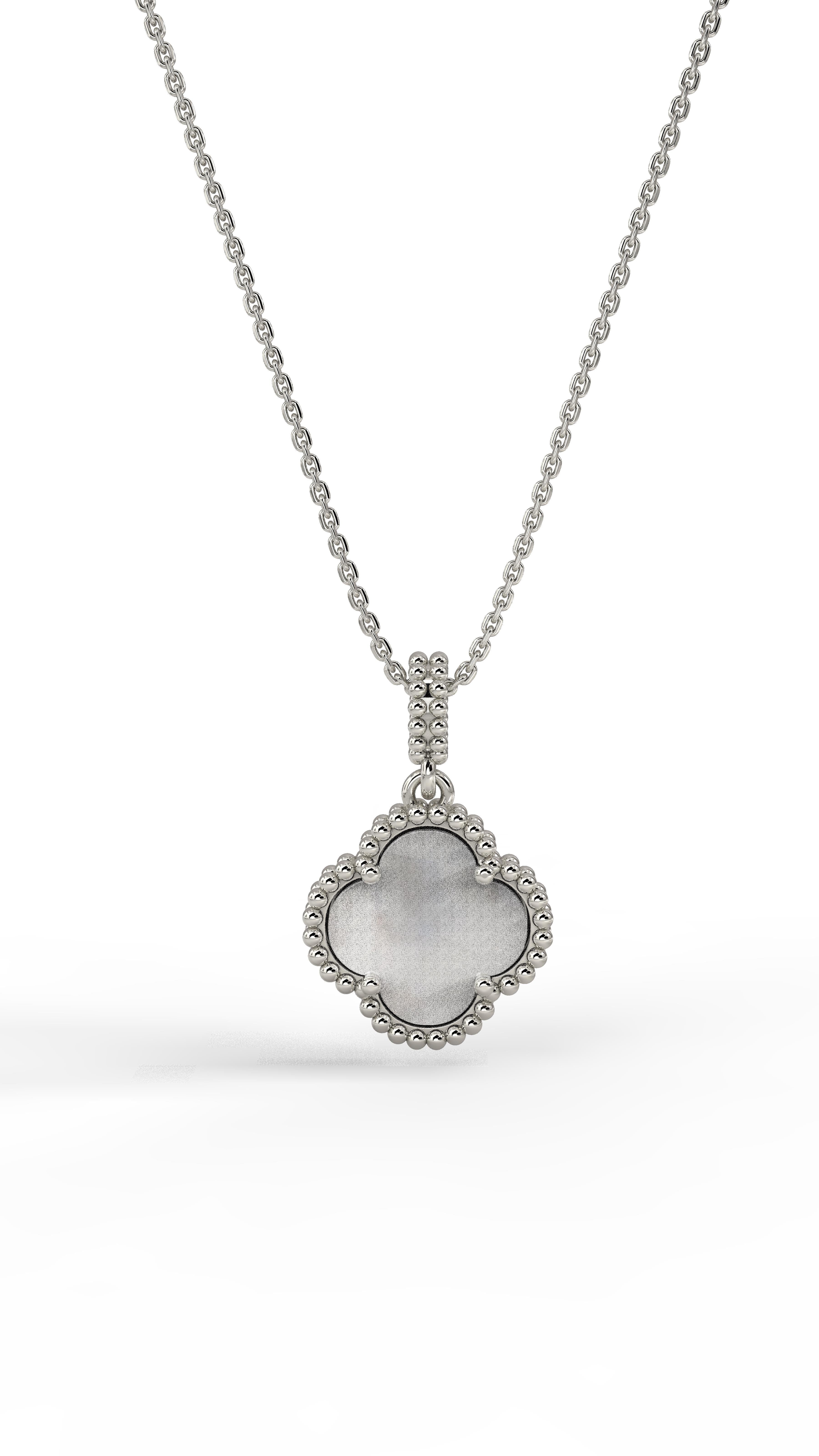 925 Ayar Beyaz Sedef Taşlı Rodyum Van Cleef Yonca Gümüş Kolye