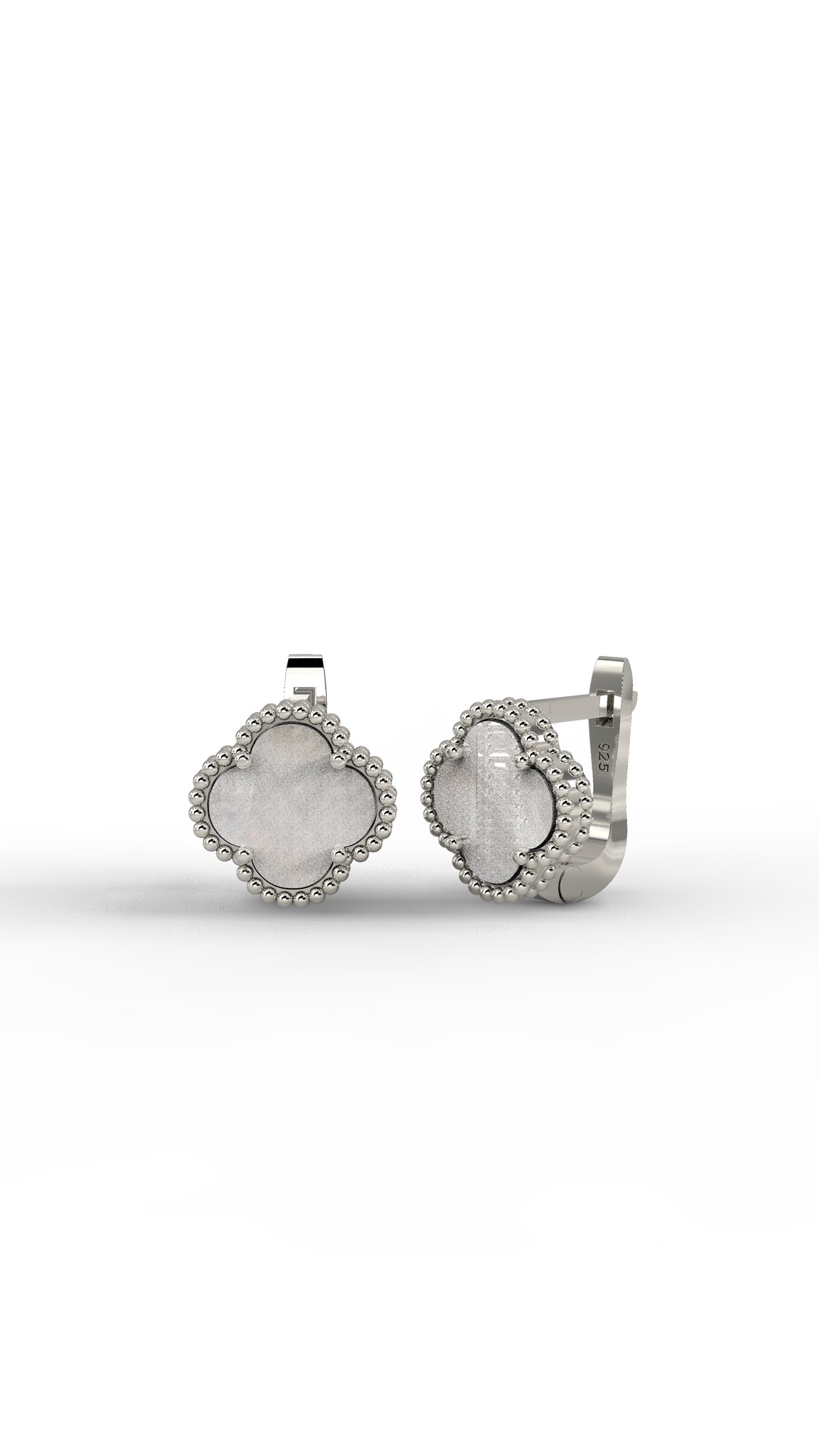 White Mother of Pearl Clover Leverback Earrings in 925 sterling silver - view 4