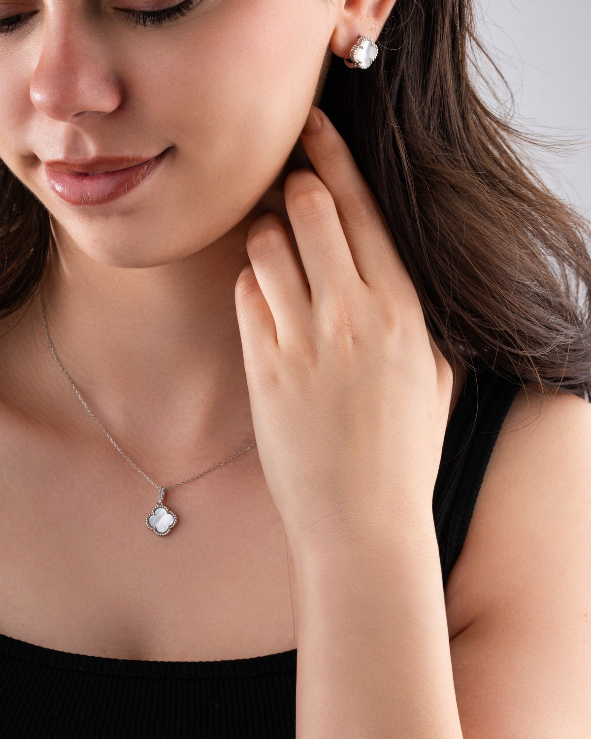 White Mother of Pearl Necklace Earrings Set | 925 Silver