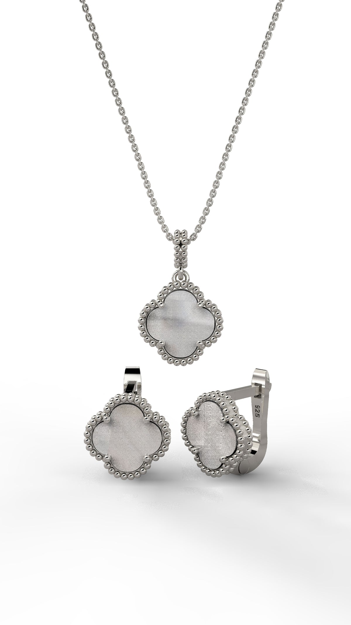 White Mother of Pearl Necklace Earrings Set in 925 sterling silver - view 4
