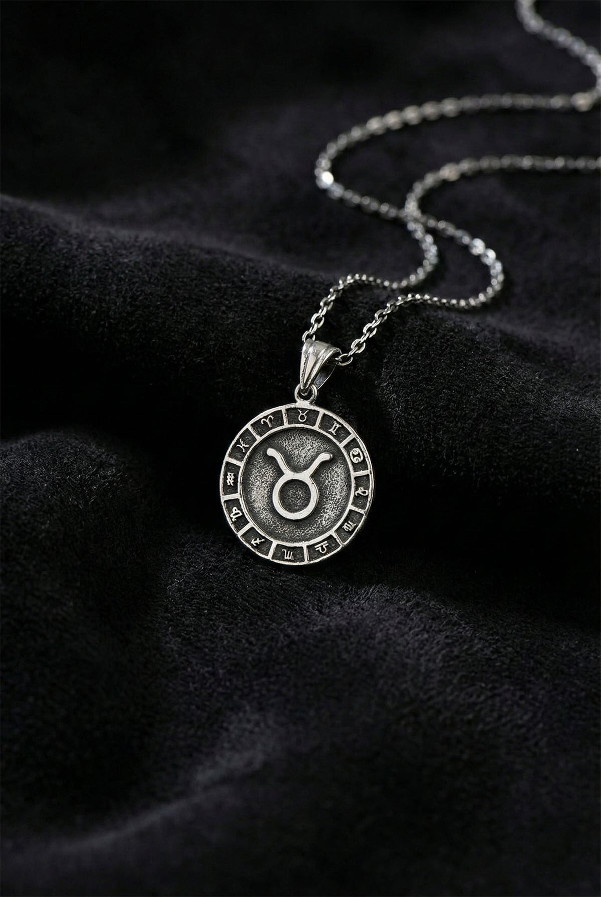 Collier médaillon roue du zodiaque Taureau en argent sterling 925