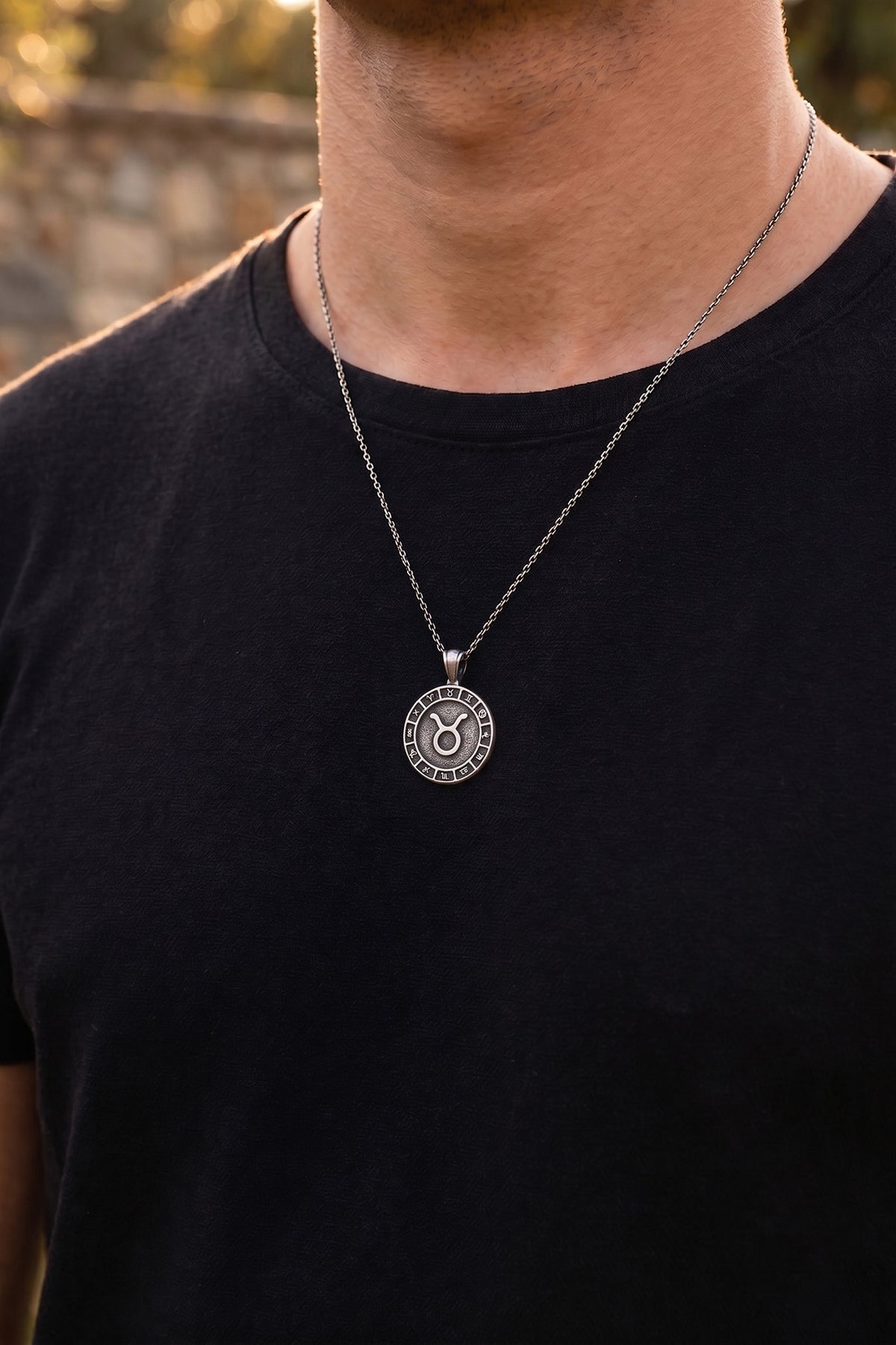 Taurus Zodiac Sign Wheel Medallion Necklace | 925 Silver