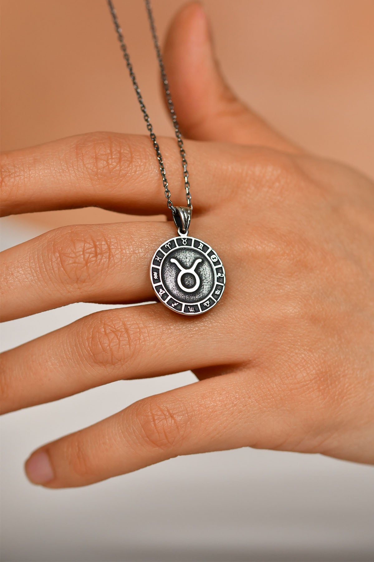 Taurus Zodiac Sign Wheel Medallion Necklace | 925 Silver