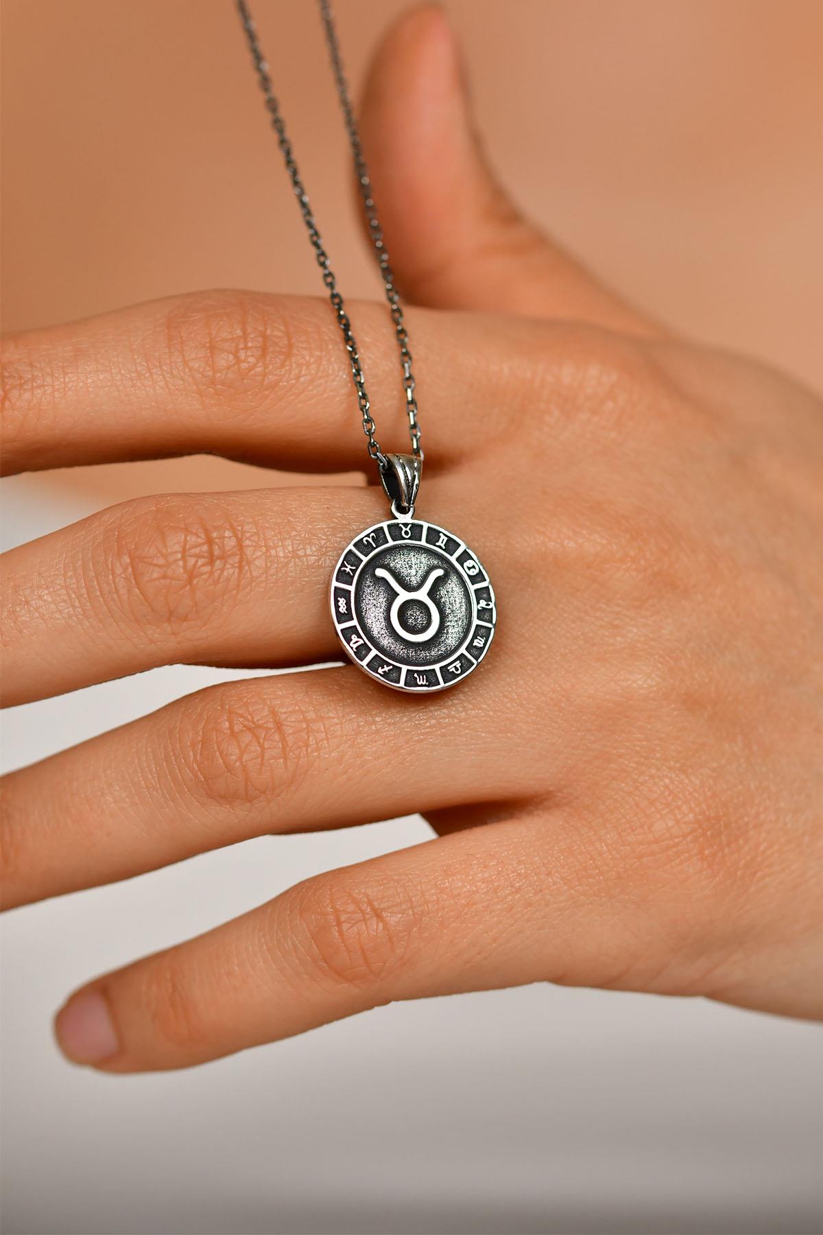 925 Sterling Silver Taurus Zodiac Wheel Unisex Necklace 45-55cm