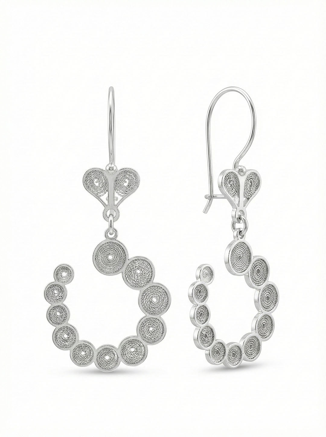 925 Sterling Silver Handcrafted Filigree Spiral Pattern Hoop Dangle Earrings