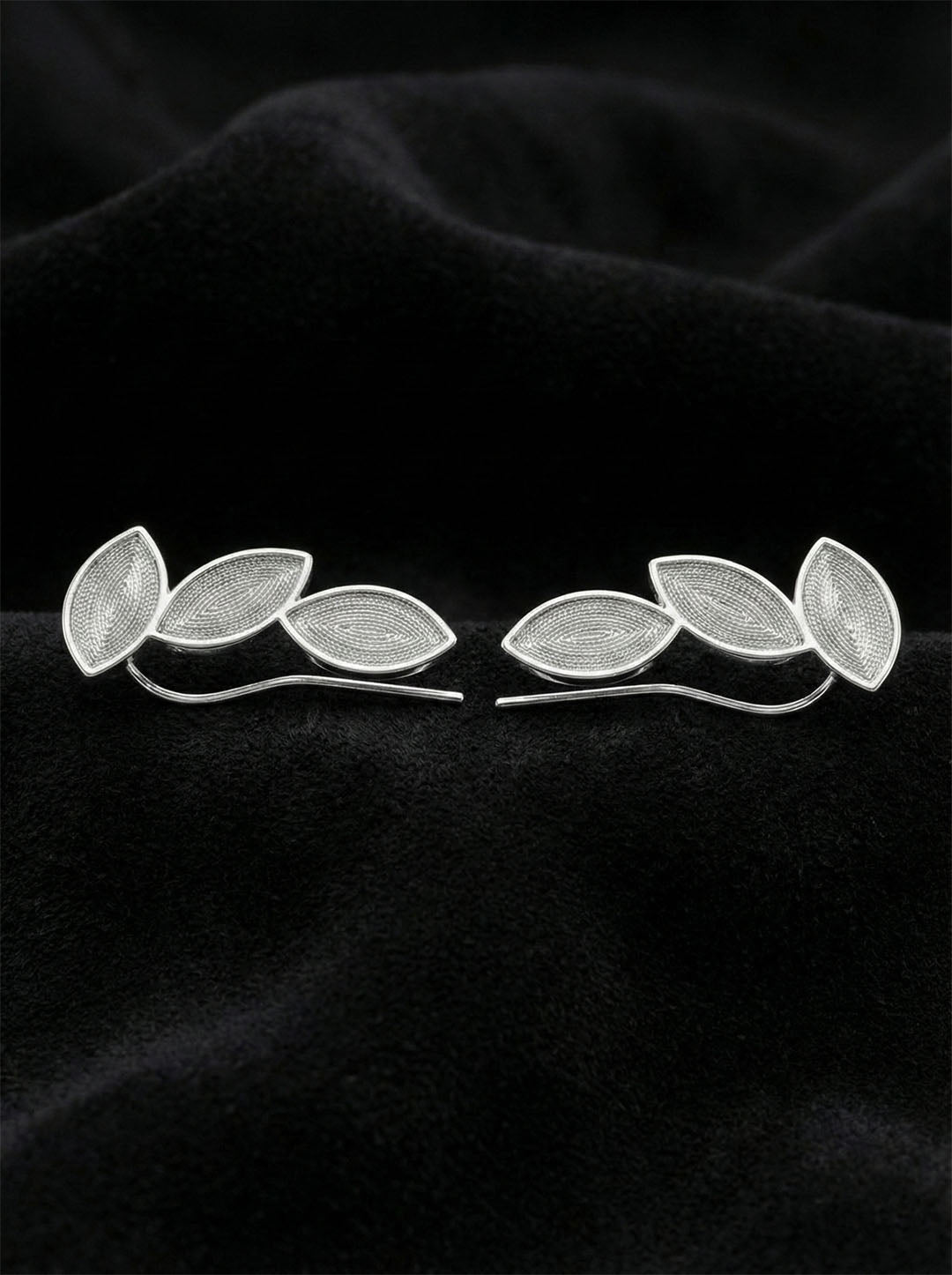 Handmade Filigree Leaf Motif Horizontal Ivy Earrings Silver