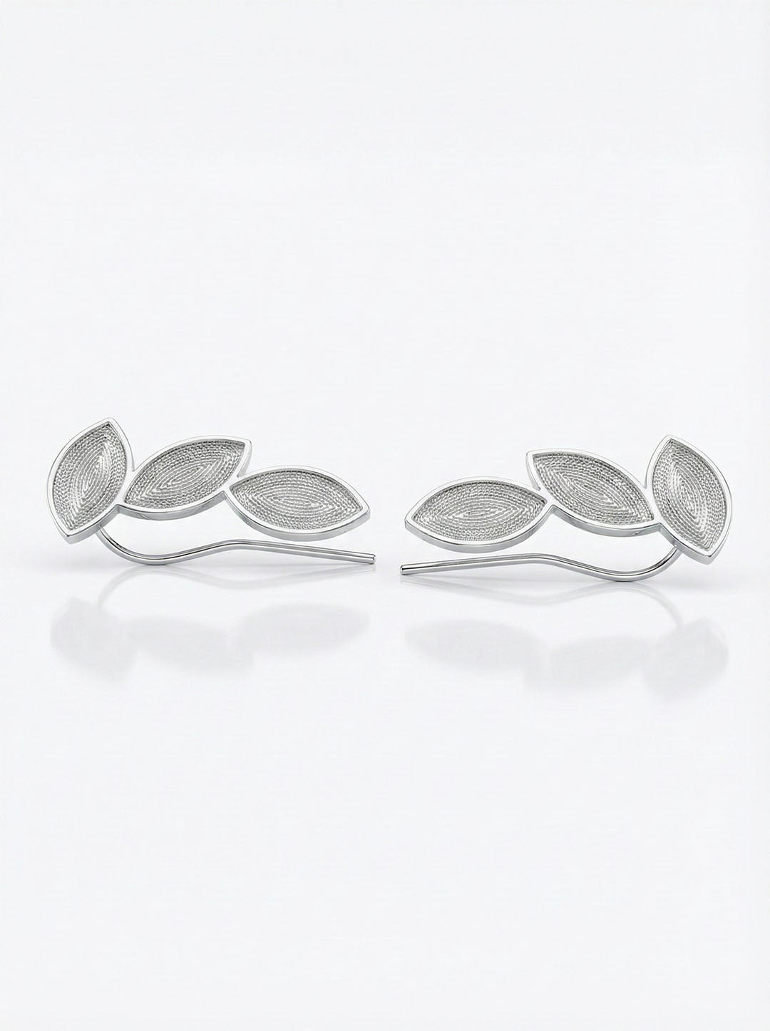 Handmade Filigree Leaf Motif Horizontal Ivy Earrings Silver