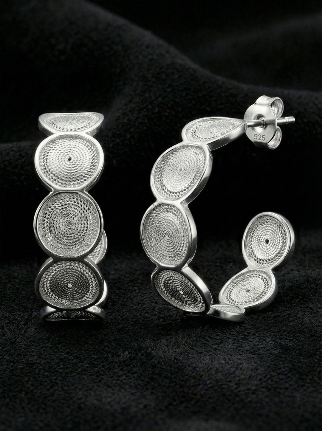 Filigree Circular Pattern Hoop Stud Earrings in 925 sterling silver