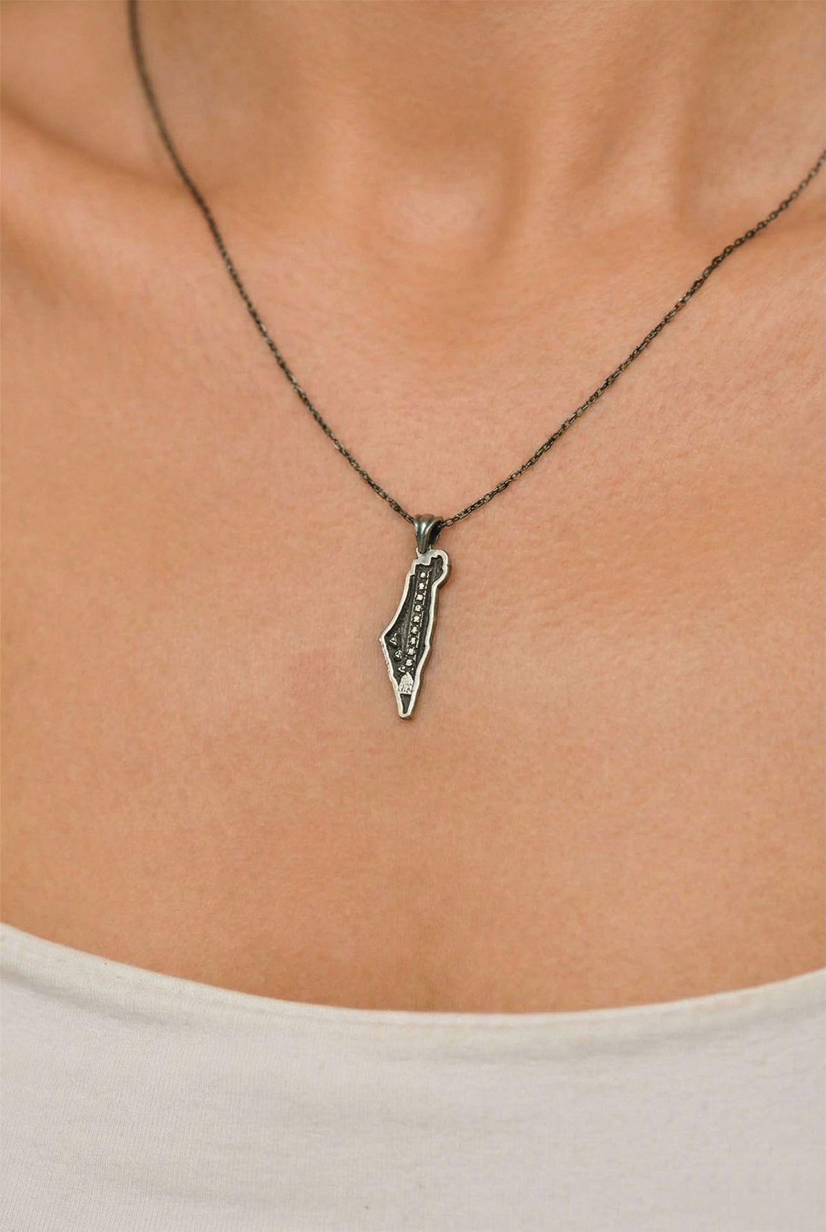 Palestine Map Freedom Pendant Unisex Necklace in 925 sterling silver - view 2