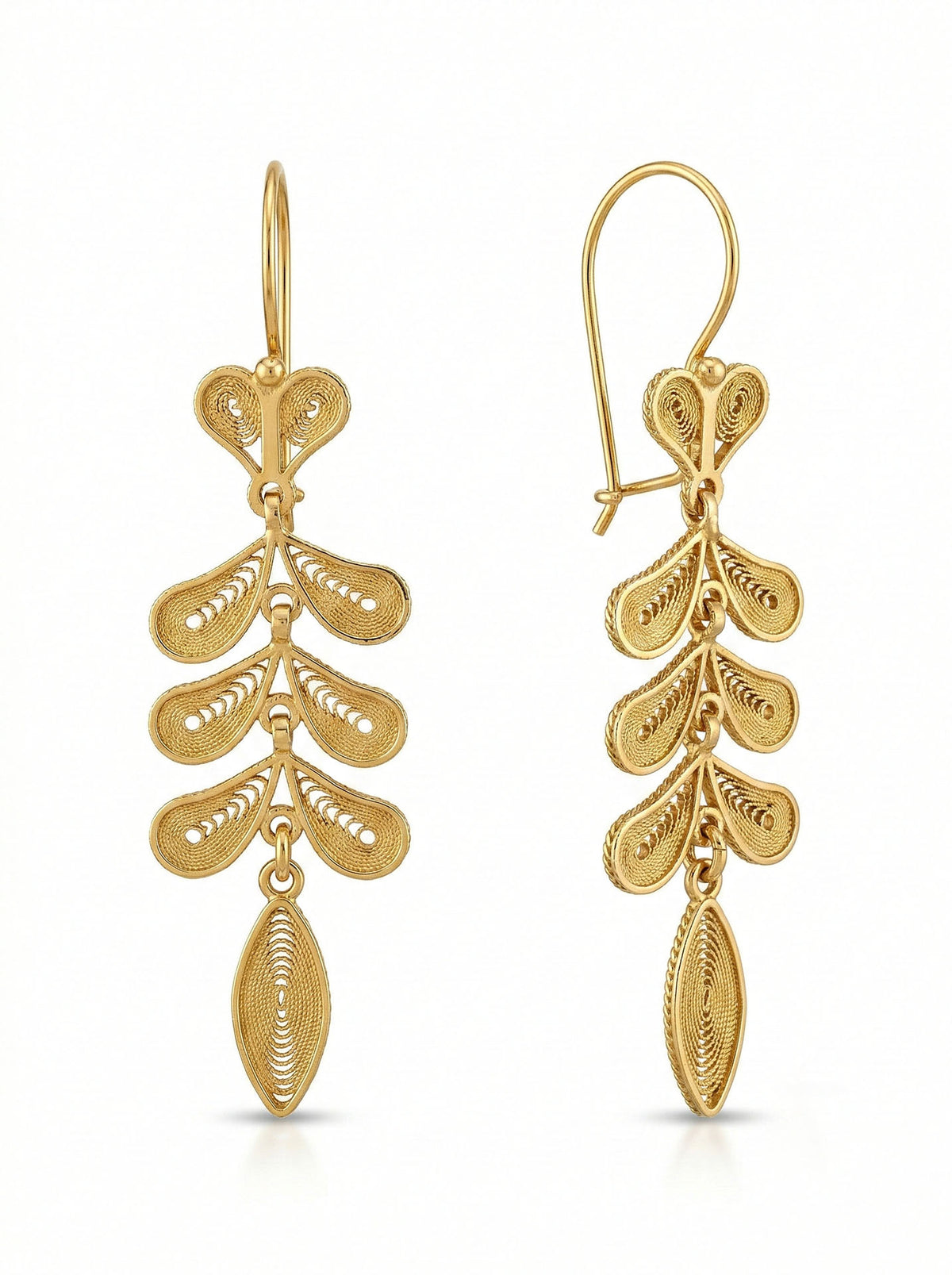 Gold Filigree Wheat Ear Herringbone Drops in 925 sterling silver - view 5