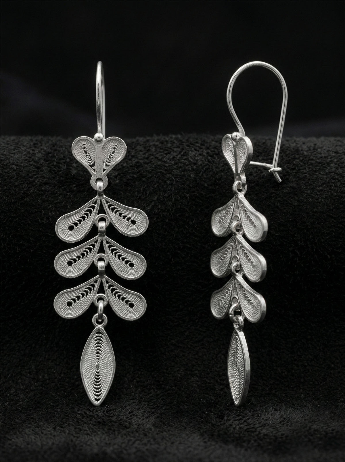 Filigree Wheat Ear Herringbone Drop Earrings in 925 sterling silver - view 4