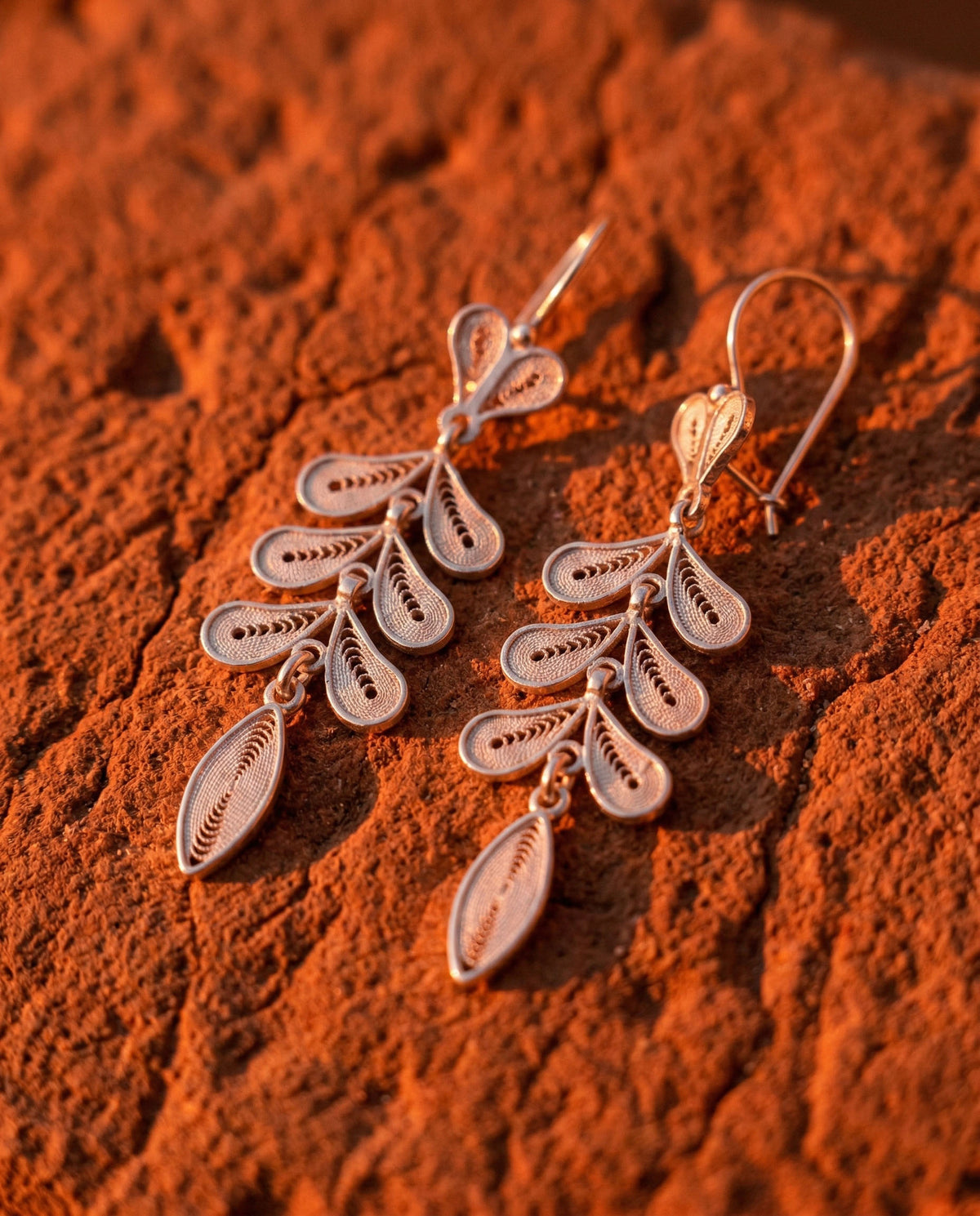 Filigree Wheat Ear Herringbone Drop Earrings in 925 sterling silver - view 5