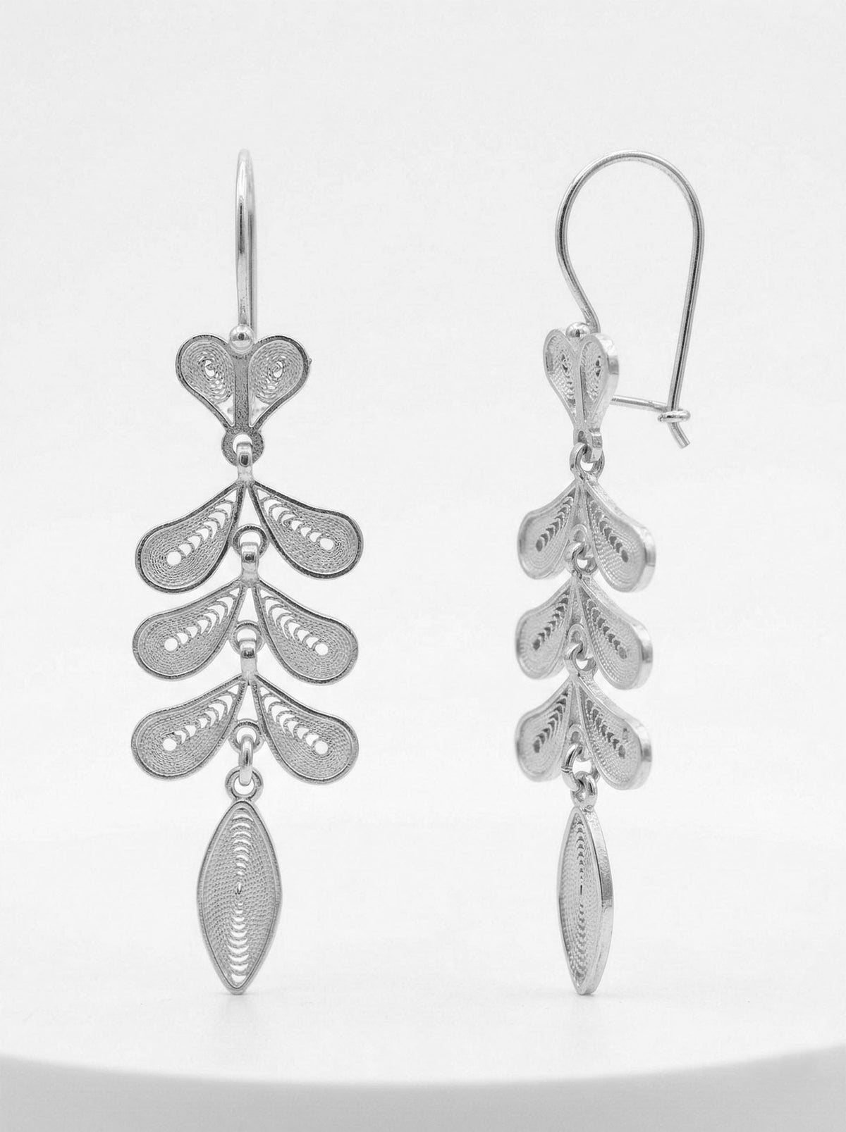 Filigree Wheat Ear Herringbone Drop Earrings in 925 sterling silver - view 6