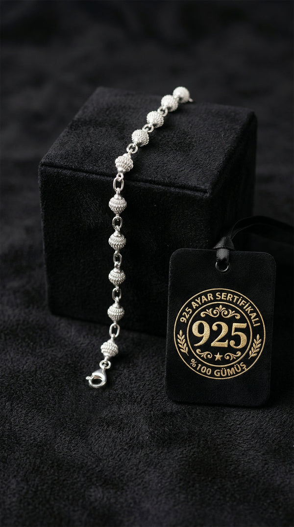 925 Ayar Geleneksel Kafes Telkari El İşi Top Zincir Gümüş Bileklik (10x5mm)