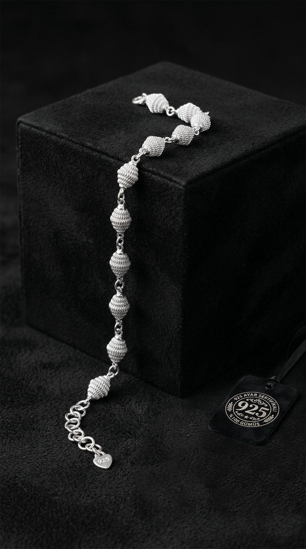 Mesh Filigree Bead Chain Bracelet (13x6mm) in 925 sterling silver