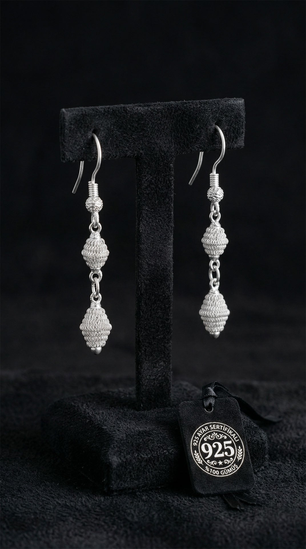 925 Sterling Silver Traditional Cage Filigree Handcrafted Bead Chain Silver Double Dangle Earrings - Large