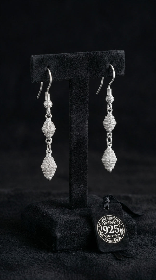 925 Sterling Silver Traditional Cage Filigree Handcrafted Bead Chain Silver Double Dangle Earrings - Large